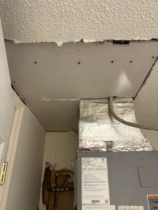 Damaged ceiling edges and drywall repair preparation