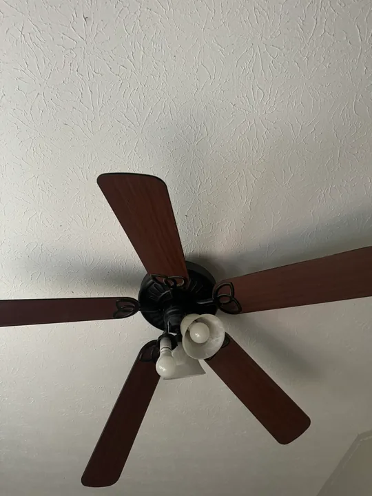 Ceiling fan and recessed light fixtures in a room