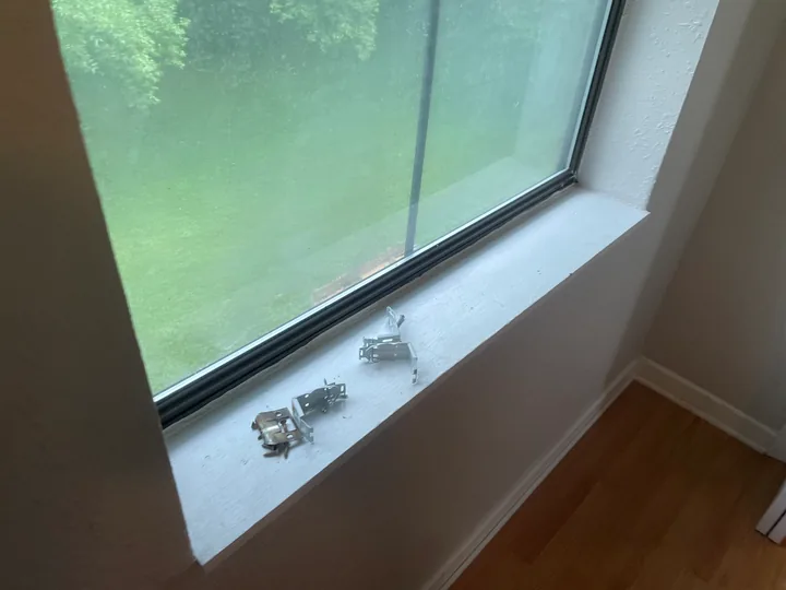 Painted room with white window trim, baseboards and wood flooring