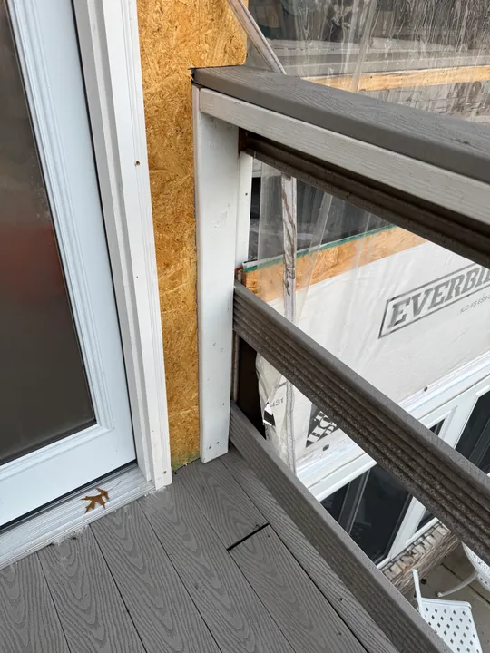 Glass patio door, threshold and surrounding trim