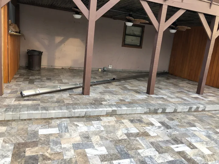 Paver patio, pool edge and covered outdoor structure