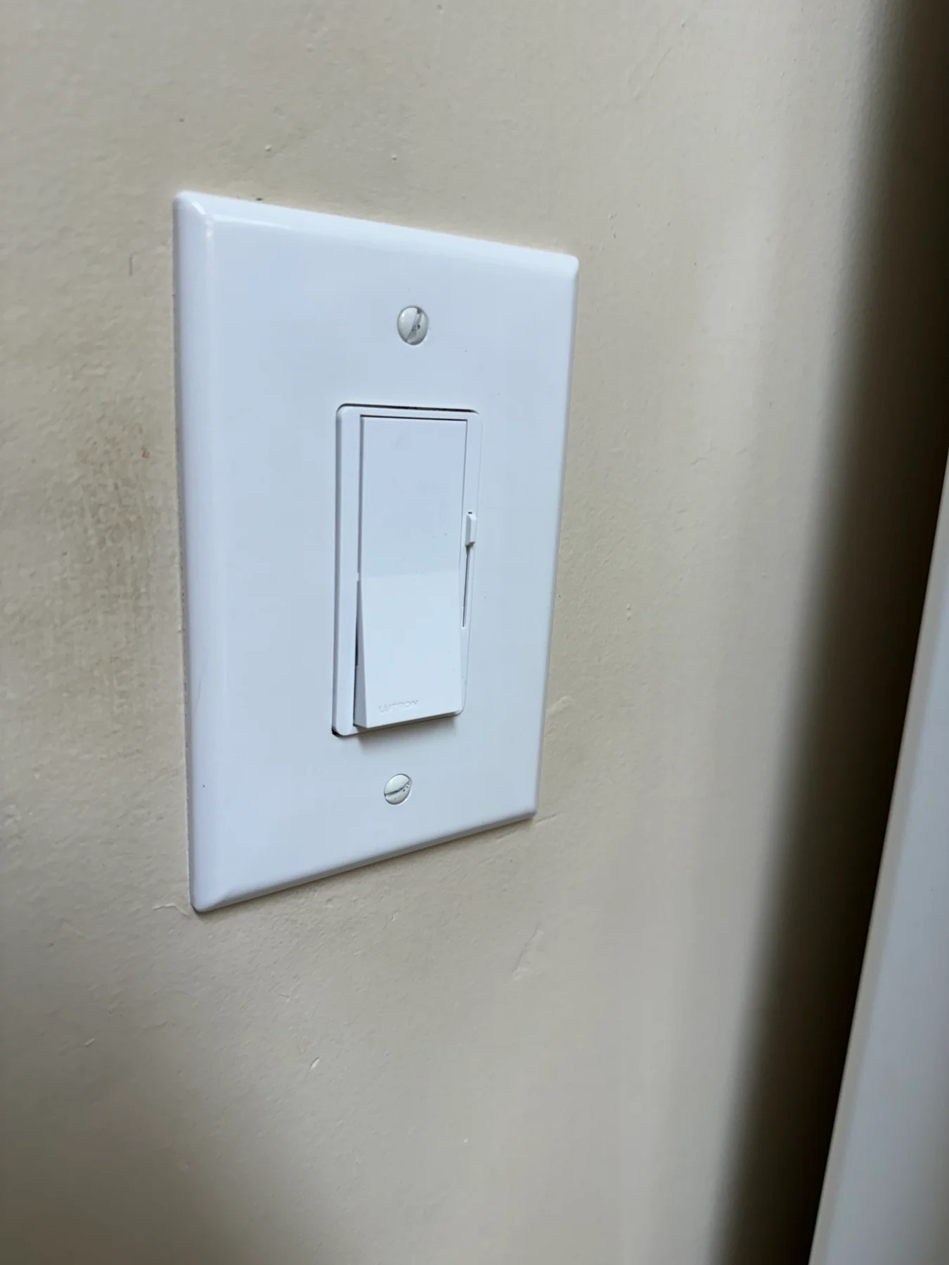 Wall dimmer switch with a white cover plate