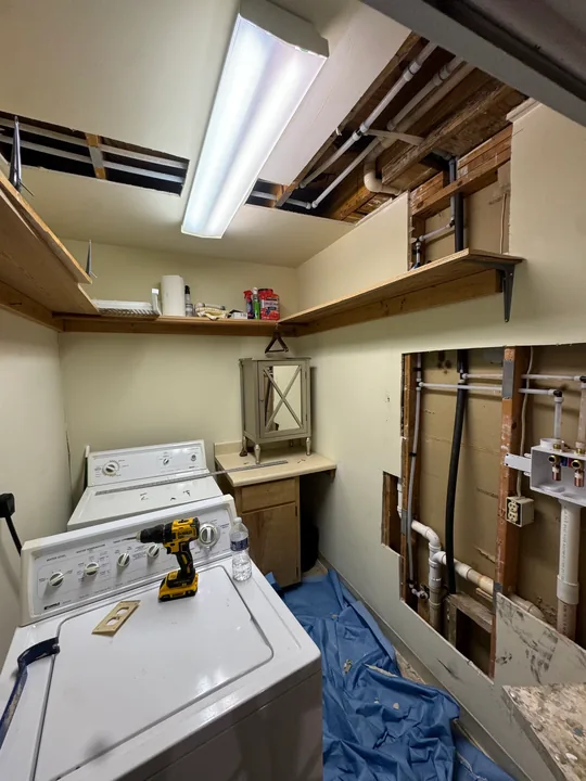 Utility room ceiling opening, drywall patch and finishing work