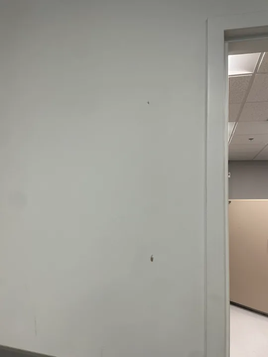 Light interior wall, dark floor trim and nearby doorway